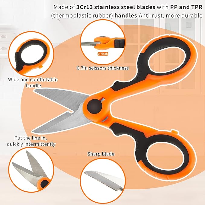 Honoson 3 Pcs 5.7" Fishing Scissors Braided Line Cutters Fishing Heavy Duty 3cr13 Non Slip Serrated Edge Scissors Saltwater Freshwater Braid Multi Function Snips for Trimming (Orange)