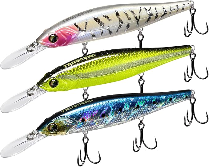 TRUSCEND Suspending Jerkbait, Rattle Minnow Lures with BKK Hooks, Freshwater Bass Trout Striper Walleye Pike Fishing Lures, Variety Pack for All Water Conditions, Premium Fishing Gear and Gifts