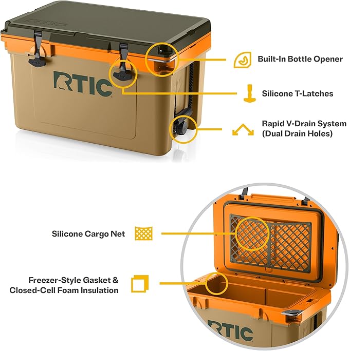 RTIC Ultra-Light 32 Quart Lightweight Hard Cooler, Insulated Portable Ice Chest 13 lbs, 48-Can Capacity, 5-Day Ice Retention, for Camping, Fishing, Beach, Boat, Picnic, Day Trip