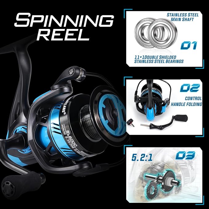 Sougayilang Fishing Rod and Reel Combo, Stainless Steel Guides Fishing Pole with Spinning Reel Combo for Bass Fishing