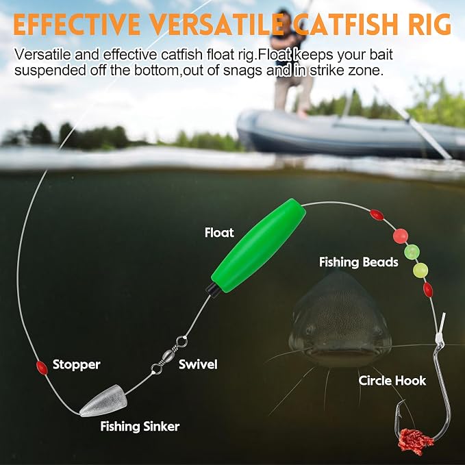 Catfish Rig Catfishing Tackle Making Kit Santee Cooper Rig with Catfish Floats Rattling Line Float Lures Peg Float Bobbers Catfish Hooks Swivels Catfish Sinker Weights Fishing Rattle Bells
