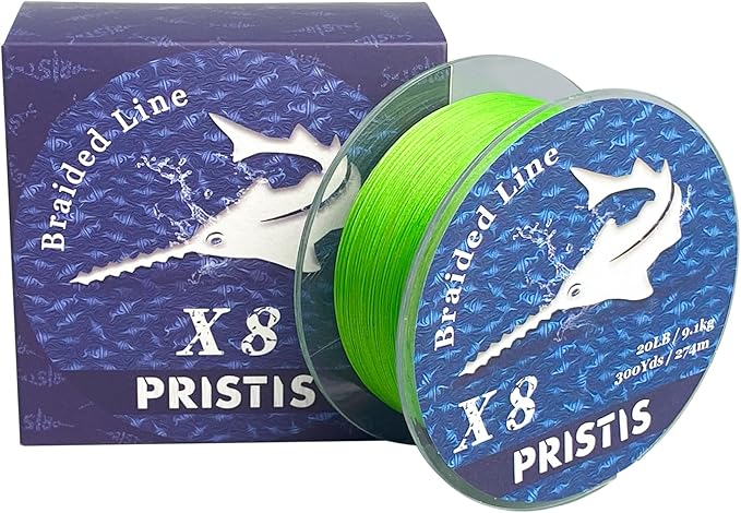 Pristis X8 Braided Fishing Line, 8-Strand Super Strong Braid Line for Professional, Pro Grade Abrasion Resistant & Zero Stretch Durable Gear Tackle for Saltwater Freshwater, 300 Yds Lime Green