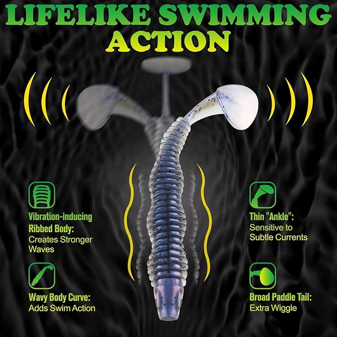 LUCKYFISHING Paddle Tail Swimbaits 10/16/20 PCS Fishing Lures Soft Plastic Lures for Trout Crappie Walleye Soft Baits for Bass Fishing Freshwater Saltwater 4.1/3.5/3/2.5 Inch