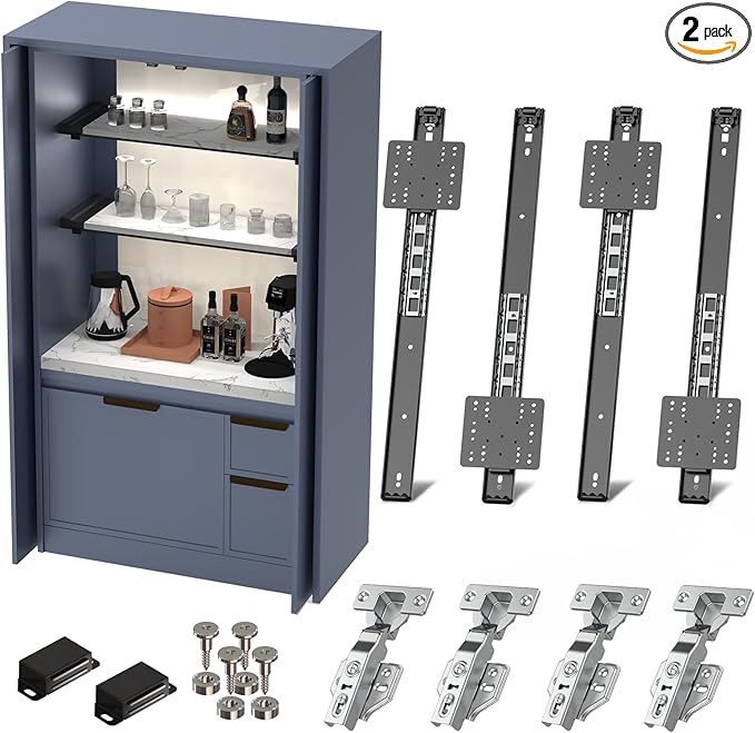 Cabinet Pocket Door Slide System Kit 22",4PCS Inset Sliding Hardware for Hidden Cabinet Doors, 45lbs Capacity, Space Saving Pocket Door Hardware for Kitchen, Pantry, Closet