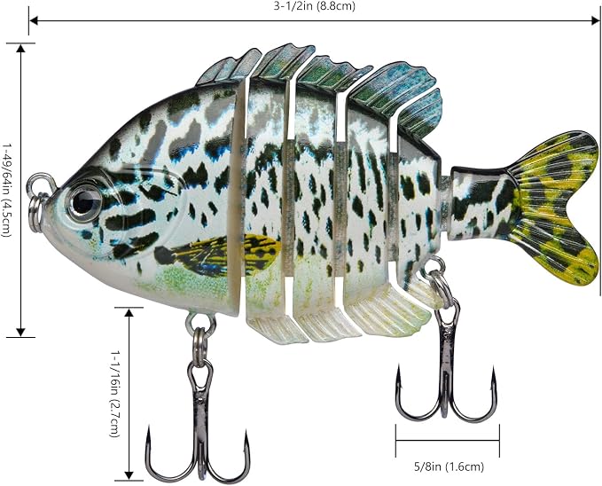 BASSDASH SwimPanfish Multi Jointed Panfish Bluegill Swimbaits Hard Topwater Bass Lures Fishing Lure Crank Saltwater 3.5in/0.85oz,Pack of 4