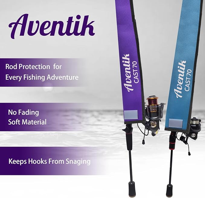 Aventik Lightproof Neoprene Rod Sleeve – Protective Fishing Rod Sock Cover with Hanging Loop & Adjustable Lanyard for Casting, Spinning & Trolling Rods