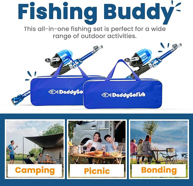 DaddyGoFish Kids Fishing Pole - Rod Reel Combo Tackle Box Starter Set - First Year Small Dock Gear Kit for Boys Girls Toddler Youth Age Beginner Little Children Junior Anglers