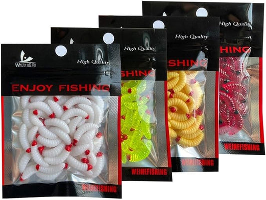 50PCs 2.4cm Maggot Soft Baits, Fresh Water Fishing Bait, Soft Fishing Lures, Bass Fishing Worms, for Lake Fishing Freshwater Saltwater Lake Ice Sea Fishing, Mackerel, Mullet