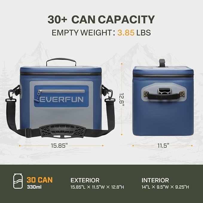 EVERFUN Soft Cooler 30 Can, Portable 24qt Insulated Small Cooling Lunch Box for Men and Women, Leakproof Ice Chest Bag for Travel, Beach, Camping, Boating, Fishing, Tailgating, Work and Picnic
