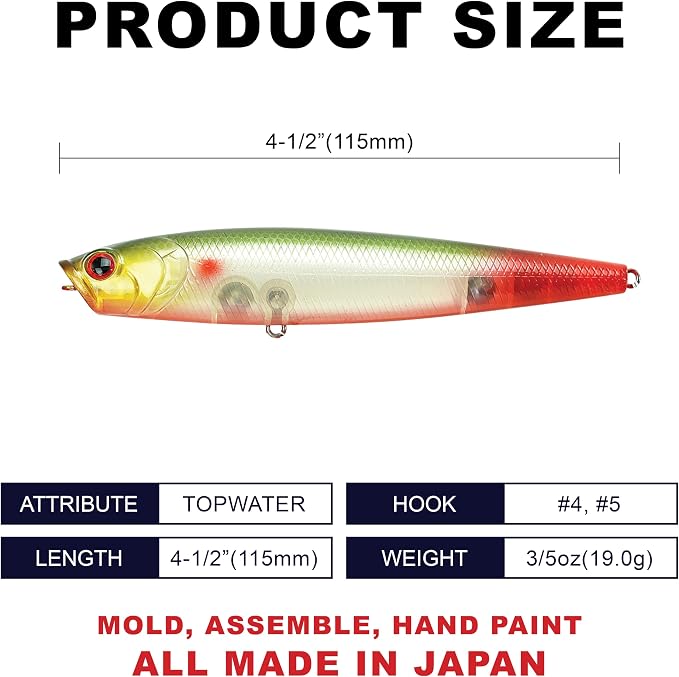 LUCKY CRAFT Gunfish 115NF Top Water Bass Fishing Lures, 4.5” Floating Lure with Cupped Mouth, Freshwater Trout and Bass Lures Fishing Gear, Accessories for Tackle Box