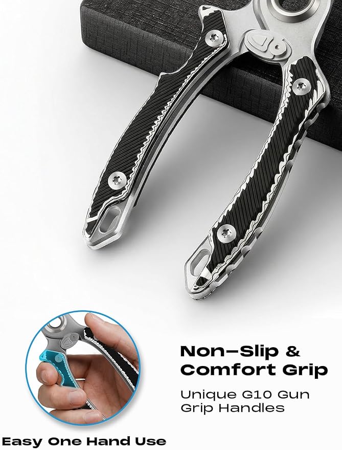HOOK-EZE Anti-Twist Fishing Pliers with Multi-Function Design, 7.1" Saltwater 17-4 Stainless Steel Fishing Gear with G10 Handles, Split Ring Pliers, Fish Hook Remover Tool