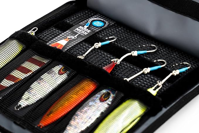 Nomad Design Jig Wallet - Fishing Lure Organizer with Hook Mesh Storage System, 12 individual mesh pockets Waterproof Jig Storage Bag with Optional Insert Sleeve