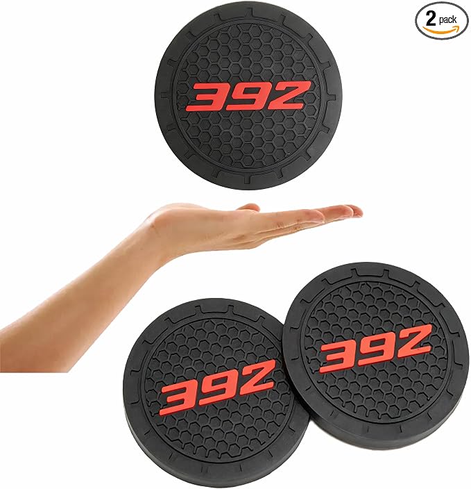 2 Pack SRT 392 Car Cup Holder, Non-Slip Cup Coasters for Dodge Challenger Durango SRT 392 Fashion car Interior Accessories,Decorative Car Cup Mat, Diameter 2.75 Inch