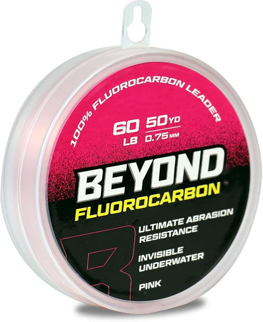Beyond Fluorocarbon Leader Fishing Line - 100% Pure Fluorocarbon Leader Material - Highly Abrasion Reistant - Invisible Underwater- Shock Resistant - Incredible Knot Strength 50 Yard Spool