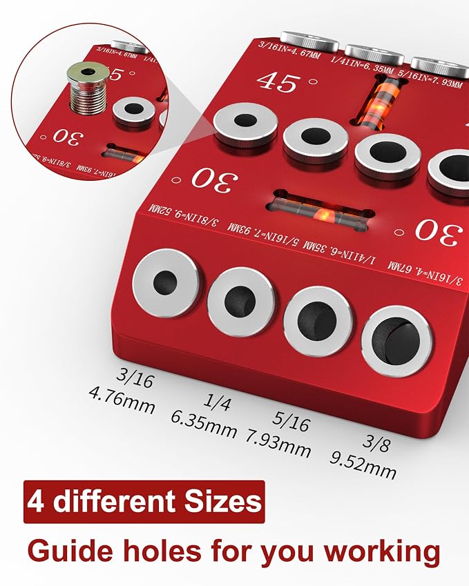 30 45 90 Degree Angle Drill Guide Jig for Hand Drill, Angle Drill Guide for Straight Holes and Angle Drilling, used for Stairs Handrails, Cable Railings, Decks, and Wood Posts Level design，with 4 Bits