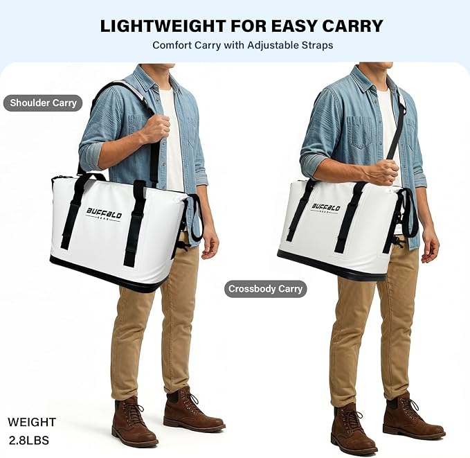 Buffalo Gear Fish Cooler Bag – 24Qt Seamless Insulation Kill Bag, Keeps Ice Cold Up to 36 Hours, Foldable & Waterproof with Rod Attachment Straps & Gear Loops, White