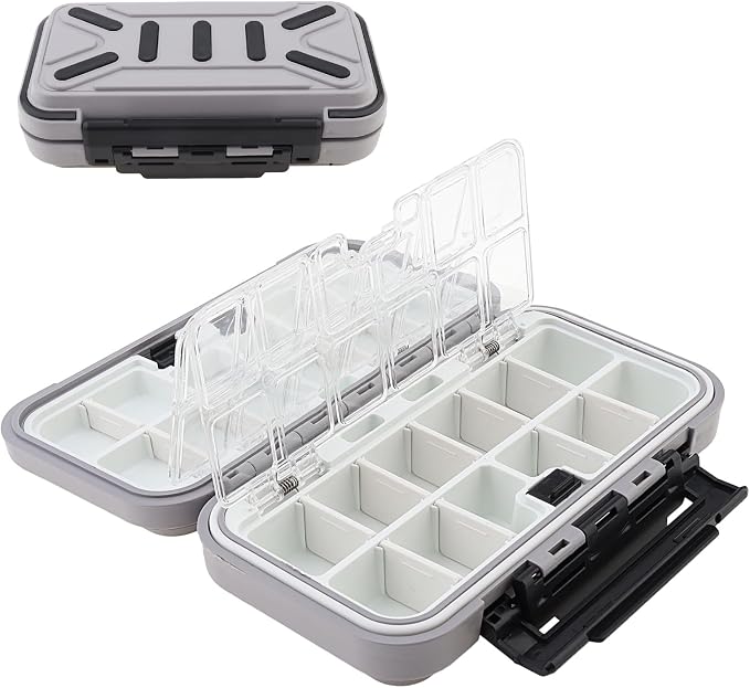 Fishing Tackle Storage Box, Double Sided Waterproof 16 Compartments, Tackle Storage Organizer Box, Fishing Lure Box Storage Containers (Gray)