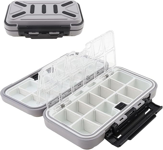 Fishing Tackle Storage Box, Double Sided Waterproof 16 Compartments, Tackle Storage Organizer Box, Fishing Lure Box Storage Containers (Gray)