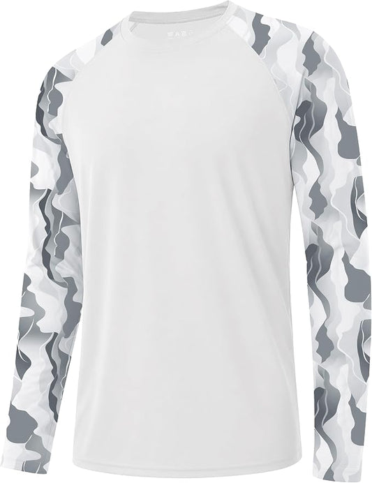 FISHEAL Men's Long Sleeve Fishing Shirts, UPF 50+ Camo Sun Protection Rash Guard, UV Shirt for Swimming Hunting Outdoor