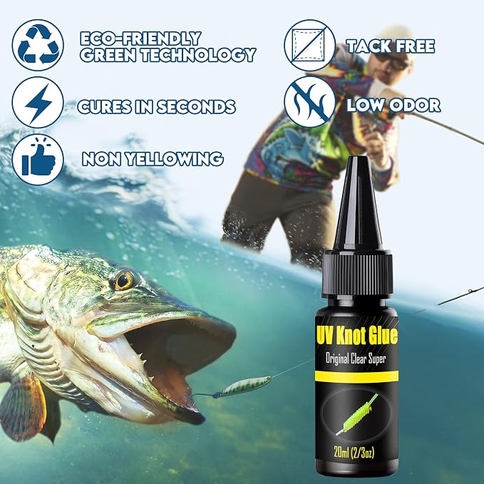 Eupheng UV Knot Glue for Fishing Knots and Fly Repairs, Ideal for Braid to Leader Knot Strengthening Smooth, Flexible Finish