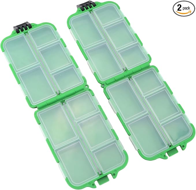 2PCS Lure Accessories Fishing Storage Boxes Fishing Tackle Storage Case Dark Green 10x6.5x3cm Polypropylene Mini Tackle Boxes For Holding Worms Lures Beads and Weights
