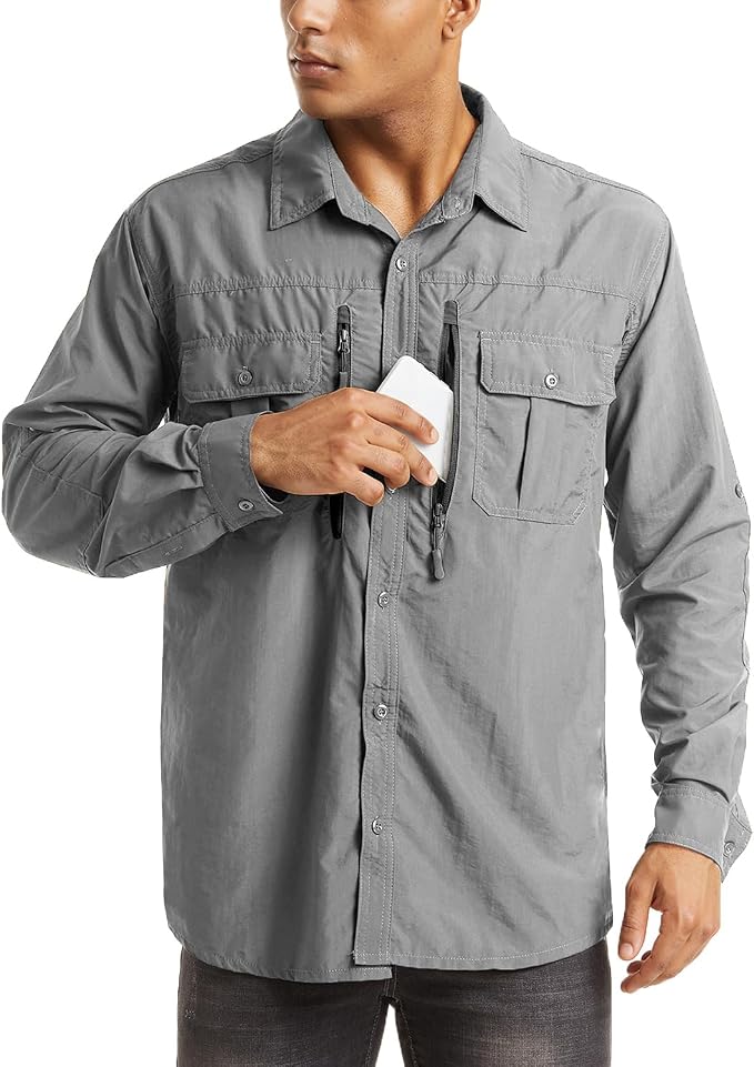 MAGCOMSEN Men's UPF 50+ Sun Protection Shirts, Button Down Long Sleeve Shirt for Hiking, Fishing, Safari