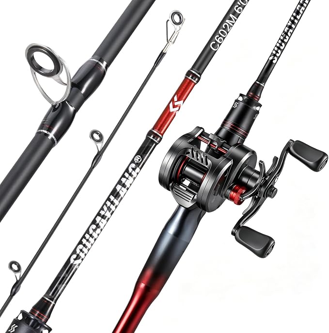 Sougayilang Baitcasting Reel and Rod Combo, Digital Control Braking System Anti-Backlash Roun Baitcasting Reel with Portable 2-Piece Lightweight Casting Rod for Freshwater