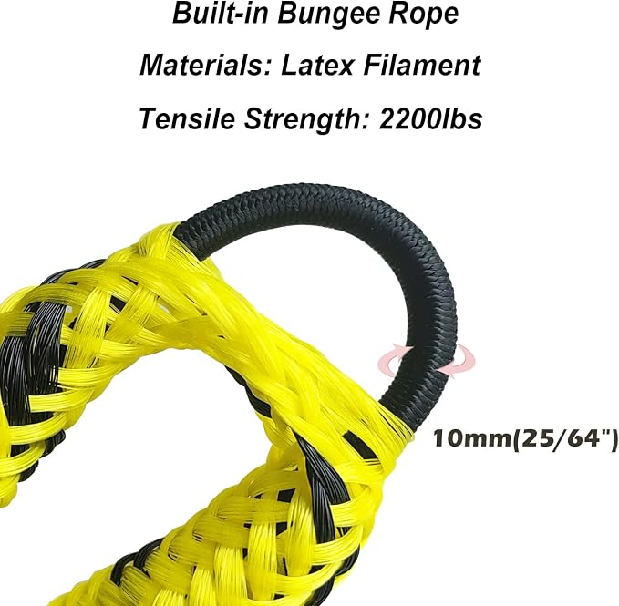 Boat Bungee Dock Lines – Adjustable Boat Tie Downs for Pontoon, Jet Ski, PWC, Kayak | Single Hook Small Cruiser Mooring Lines | (1, Yellow & Black, 7 Feet)