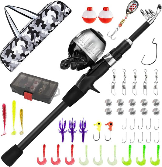 WIDDEN Kids Fishing Pole, Youth Fishing Rod and Reel Combo - Telescopic Portable Fishing Pole with Tackle Box Bag Starter Anglers Set, Fishing Gear Kit for Boys Girls Teens Age 5-18 and Beginners