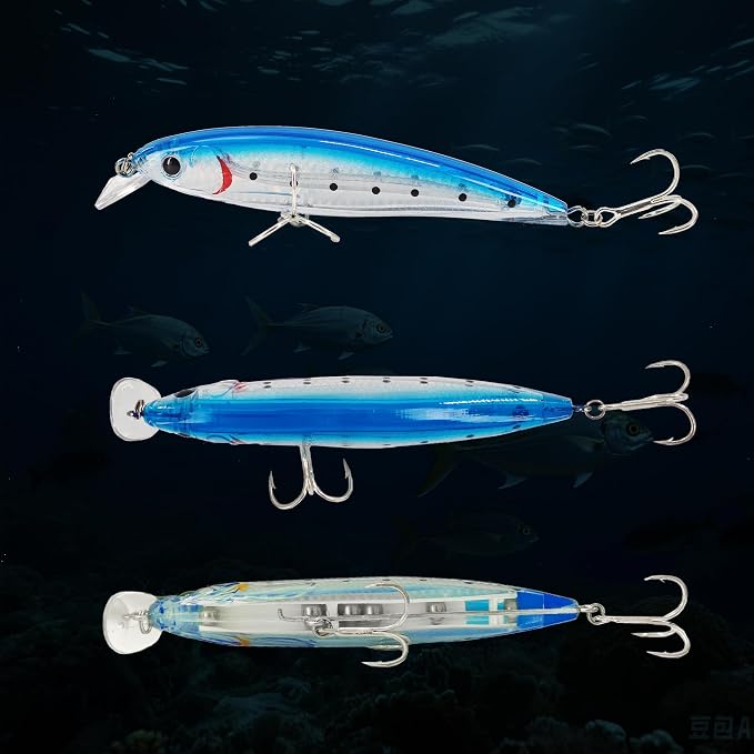 Topwater Fishing Lures, Minnow Lure for Bass Fishing, Life-Like Jerkbait Fishing Lures with Treble Hook, Popper Crankbait Sinking Lure for Freshwater/Saltwater