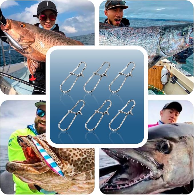100 Pack Fishing Duo Lock Snap Fishing Snaps and Clips Freshwater Saltwater Fishing Gear Hooked Snap Speed Clips Fishing Lures Connector Quick Change Fishing Snap