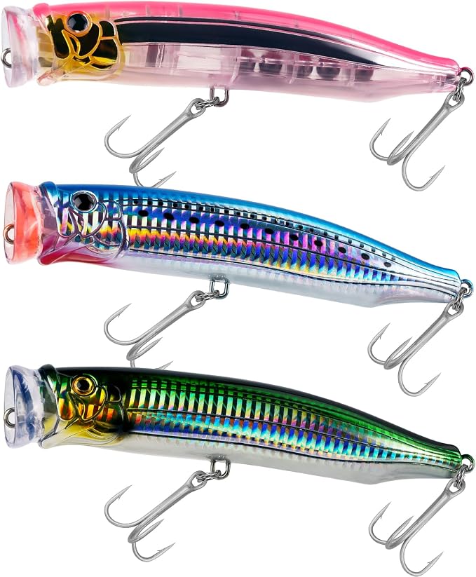 THKFISH Popper Lures Saltwater Tuna Popper Topwater Fishing Lures for Surf Fishing Bass with 3D Eyes for GT Tuna Large Fish 5.9in 1pc/3pcs