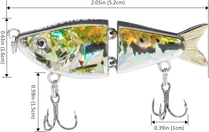 BASSROCK Top Water Tiny Swimbait Bass Fishing Lure Single Jointed Hard Bait 2.05” 5/32oz
