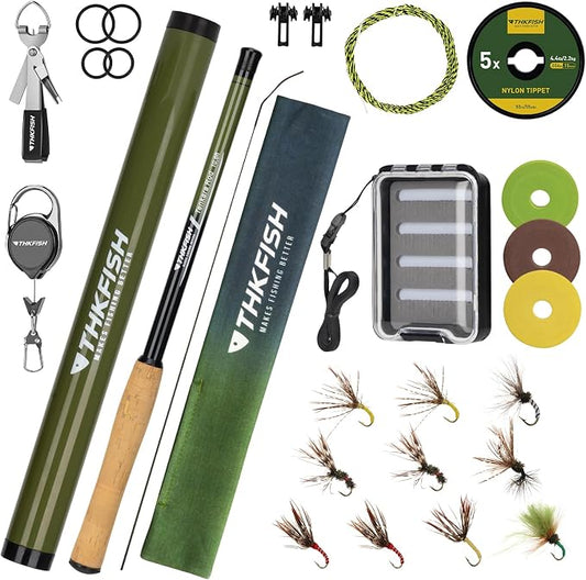 THKFISH Tenkara Fly Fishing Rod Kit 8.7ft/10.6ft/11.6ft 24T Carbon Fiber Telescopic Fly Fishing Combo Kit with Carrying Case Fishing Line and Flyfishing Lure for Streams, Trout, Bass, Salmon