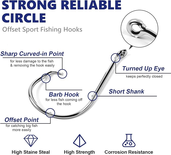 UCEC Circle Hooks Fishing Hooks 2X Strong Offset Circle Hooks Saltwater Black High Carbon Steel Octopus Catfish Fishing Hooks Fishing Gear Tackle 150pcs/ 240pcs - Size:#1 1/0 2/0 3/0 4/0 5/0 6/0 8/0
