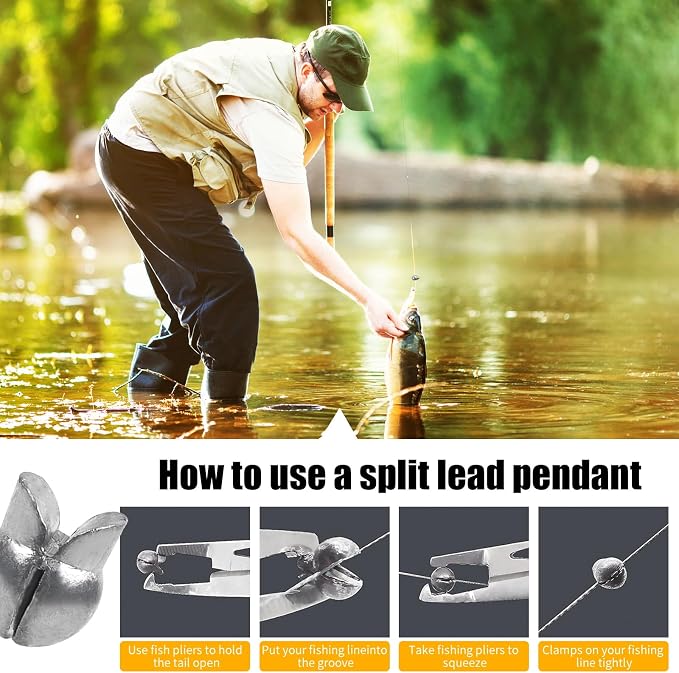 YOTO Removable Split Shot Fishing Weights Sinkers Kit, Reusable Duckbill Open Mouth Lead Sinker, Soft Fishing Sinkers & Weights for Freshwater Bass Trout