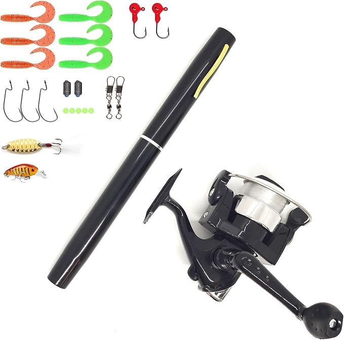 Portable Small Pen Fishing Rod Spinning Reel Combos, 38" 55" Compact Telescopic Fish Pole Kits for All Season Fishing in Rivers, Lakes, Ice, etc.