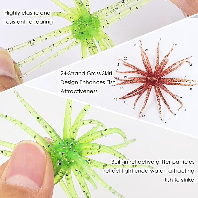 6 Pcs Soft Urchin Lures Fishing Saltwater Slow Floating Lures for Bass Trout Crappie