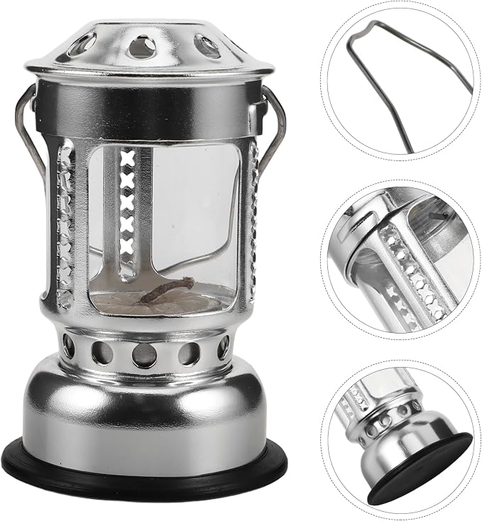 KOMBIUDA Outdoor Silver Candle Lantern with Base Portable Aluminium Alloy Night Fishing Lamp Windproof Camping Light for Emergency Use for Outdoor Activities