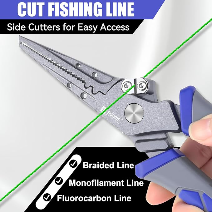 Booms Fishing Pliers Hook Remover: 7.5" Split Ring Pliers and Fish Hook Remover for Saltwater and Freshwater - Braid Line Cutter & Crimper with Lanyard - XW15 Multi-Function Fishing Tool for Angles