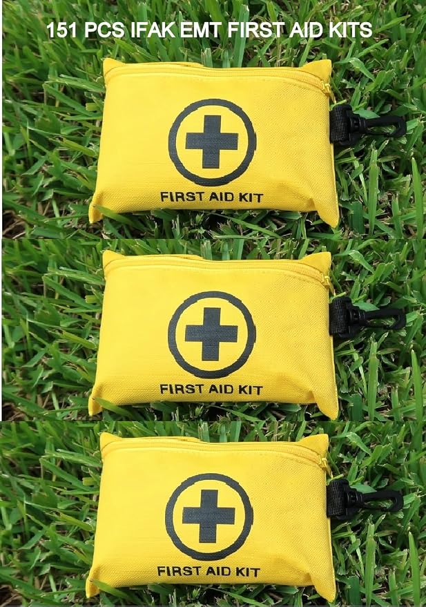 151 Pcs First Aid Kits for Sport Outdoor Office Home School Survival Emergency Trauma Military Tactical Medical School Office Home Hunting Camping Hiking Traveling Fishing IFAK EMT Bag (3 Packs)