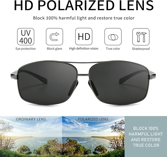 SUNGAIT Ultra Lightweight Rectangular Polarized Sunglasses Men UV400 Protection