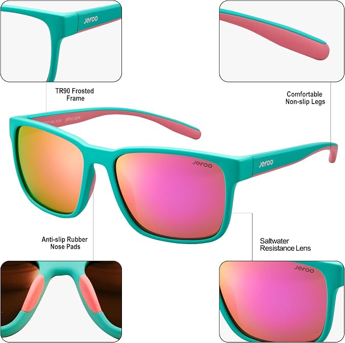 Jefoo Polarized Fishing Sunglasses for Men Women Kayaking Surfing Driving Lightweight Sports Sun Glasses UV Protection