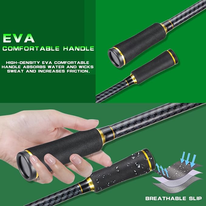 Sougayilang Fishing Rod 24-Ton Carbon&Glass Fiber Composite Spinning and Casting Rod, 2 Piece for Bass Trout Crappie Travel Fishing- 6'0"