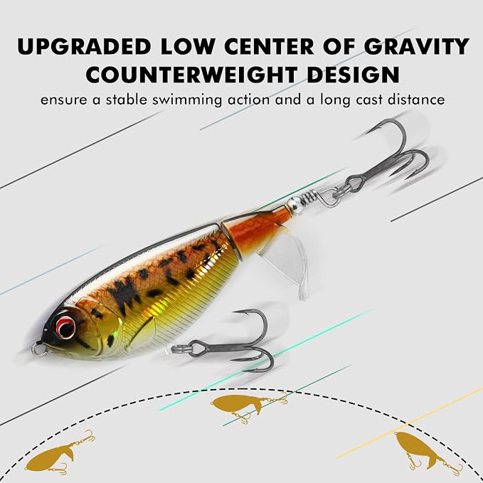 TRUSCEND Popobait Easy Catch Fishing Lures with BKK Hooks, Instant Startup, Longer Cast, Balanced Spray/Sound/Swim, Plopper Topwater Lures for Bass, Trout, Pike, Walleye, Freshwater Saltwater Fishing
