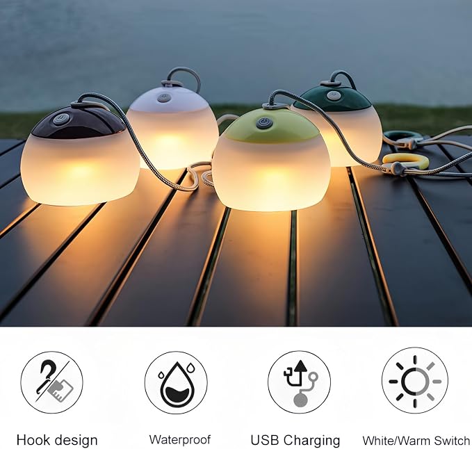 Outdoor Camping Light with Atmosphere Decoration Lantern Round 3 Levels of Brightness Adjustment Hook Design Table Lamp Long Lasting for Emergency Tent Fishing
