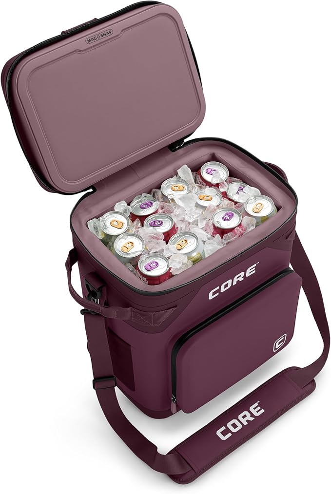 CORE Magnetic Leak Proof Soft Cooler with Waterproof Zipper | Insulated Bag Portable Ice Chest Box | Best Soft Cooler for Food & Beverages for Tailgating, Car Camping, Travel, and Family Beach Picnics