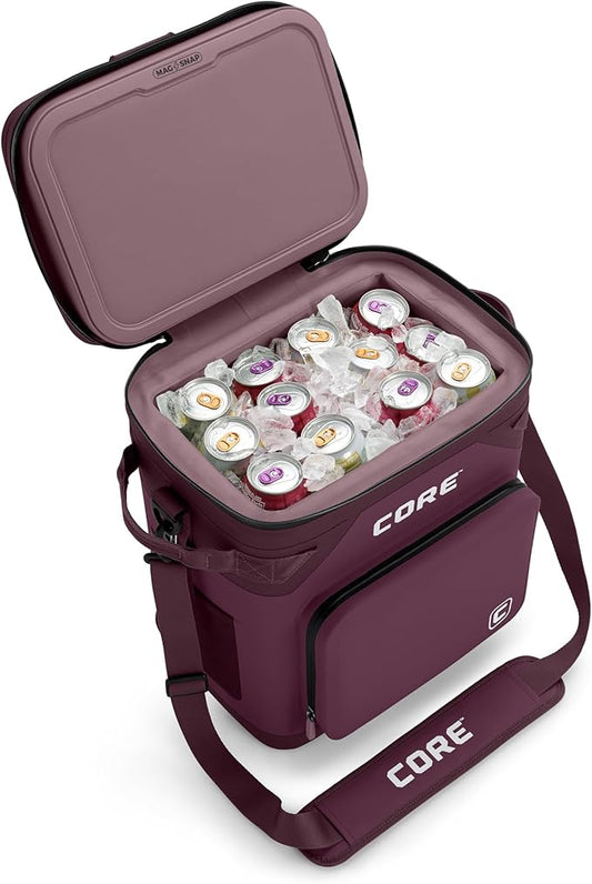 CORE Magnetic Leak Proof Soft Cooler with Waterproof Zipper | Insulated Bag Portable Ice Chest Box | Best Soft Cooler for Food & Beverages for Tailgating, Car Camping, Travel, and Family Beach Picnics