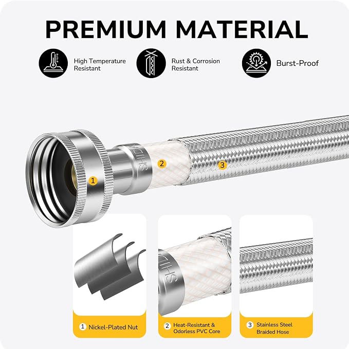 12" Faucet Supply Line, 3/8 inch Comp x 1/2 inch FIP Faucet Connector, Braided Stainless Steel Faucet Hose for Bathroom Sink and Kitchen, Leak-Resistant cUPC Certified Water Supply Line, 2 Pack