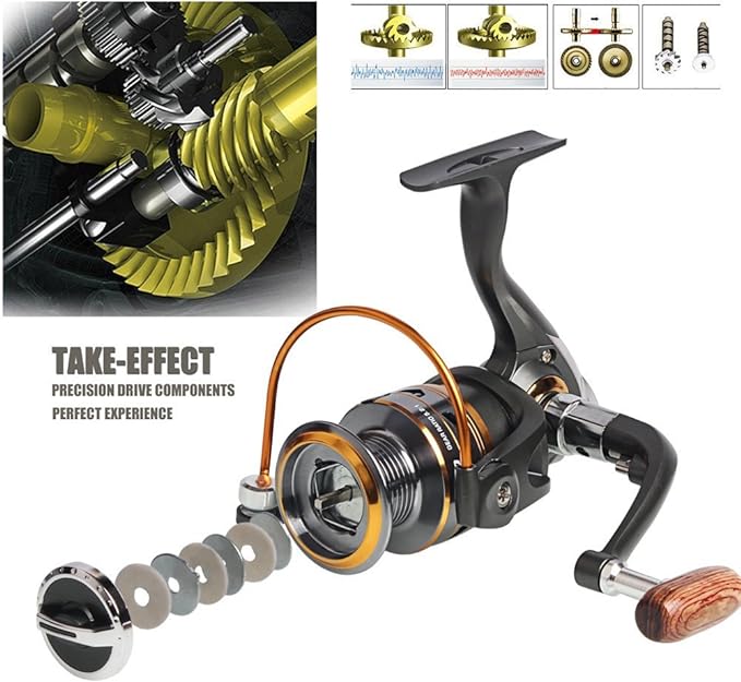 Sougayilang Spinning Fishing Reels with Left/Right Interchangeable Collapsible Wood Handle Powerful Metal Body 5.2:1/5.1:1 Gear Ratio Smooth 11BB for Inshore Boat Rock Freshwater Saltwater Fishing